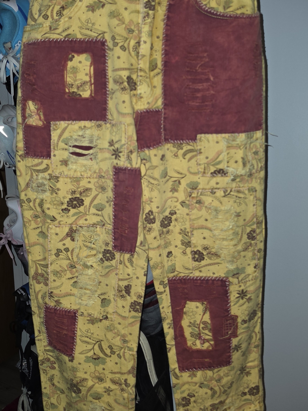 Blue Velvet Women’s Boho Patchwork Yellow & Burgundy Pants